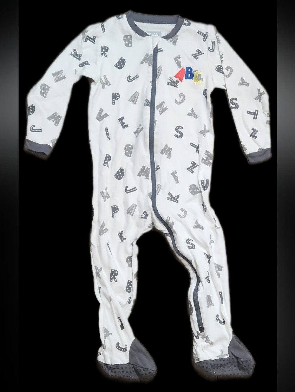 #IC4 ABC Alphabet White & Gray Footed One-Piece for Kids